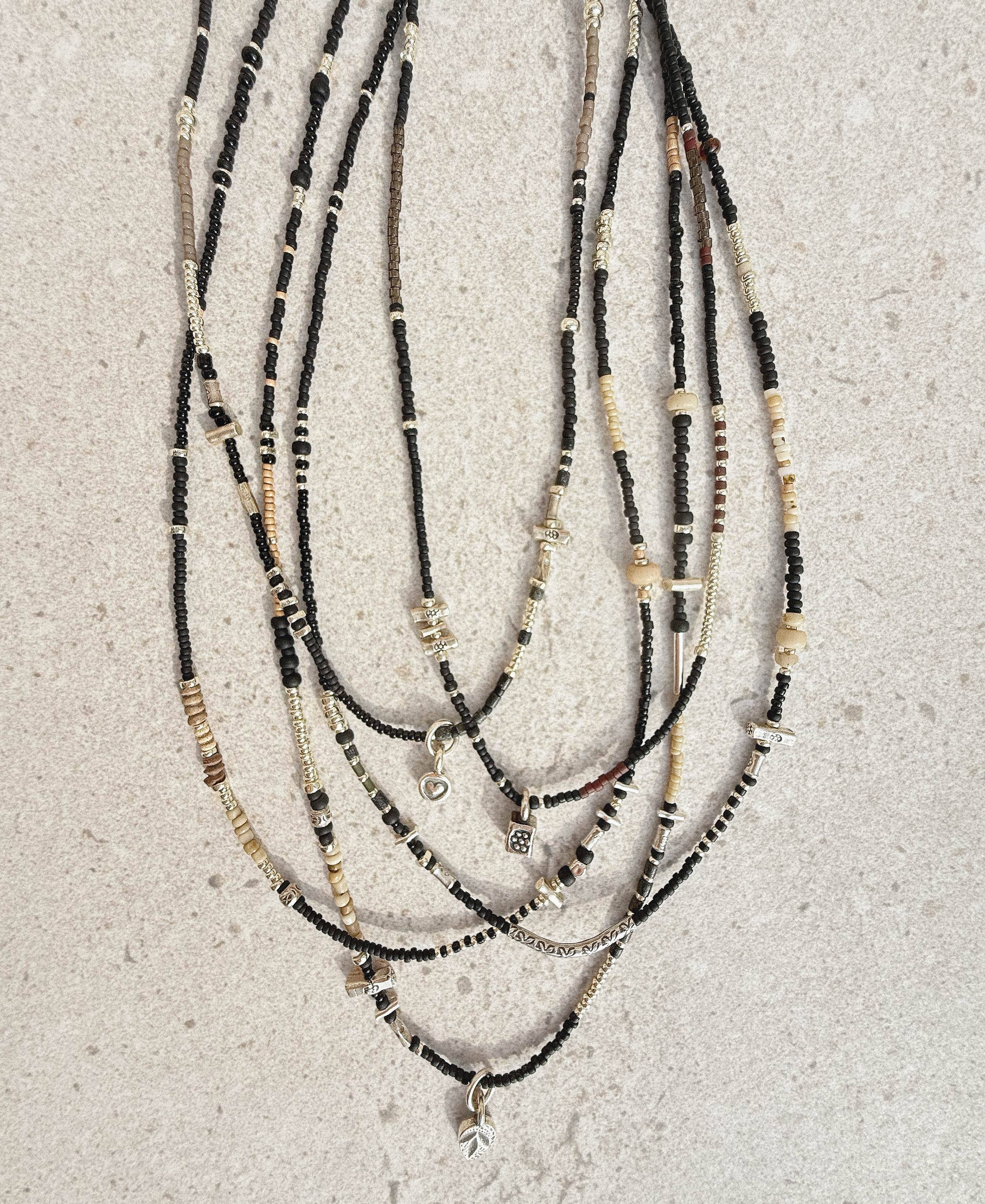 LoR - Wholesale Beaded/Pearl Necklace - Black Beaded Necklace Set No. 1 / Five One-of-a-Kind