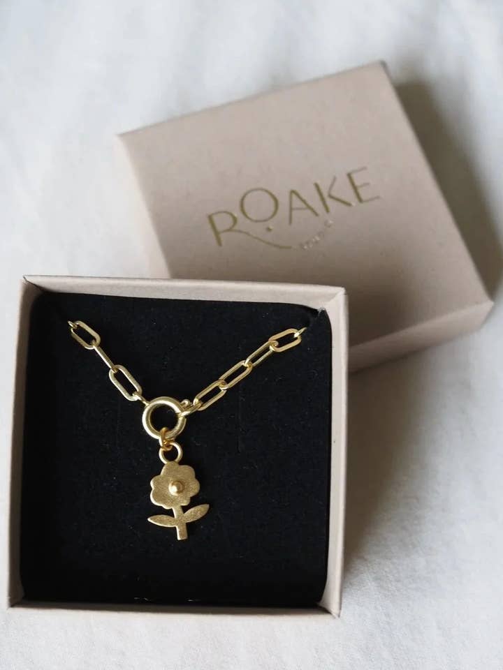 Pansy Flower Gold Charm Necklace for wholesale by Roake Studio