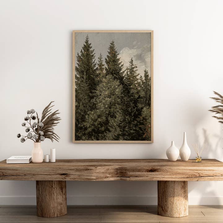 Sugar & Canvas - Wholesale Art Print - Vintage Fir Trees Landscape Art Print VP2054