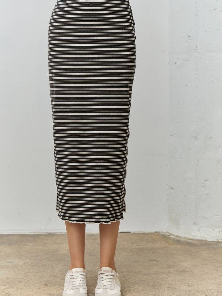 Gestreifter Strick-Midi-Bleistiftrock für den Großhandel von Polagram by Wellmade USA