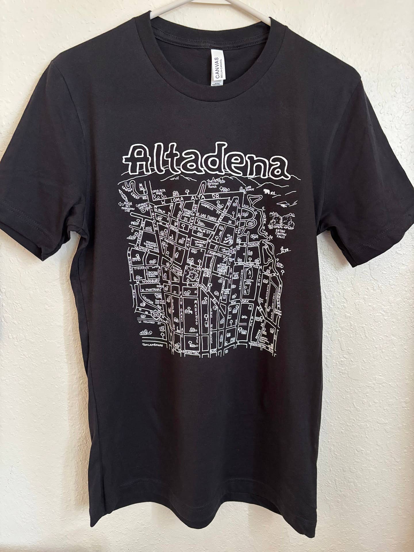 Tom Lamb Maps - Wholesale Screen Printed T-Shirt - Unisex - Sidecca Altadena black Tee Shirts Nov 20250