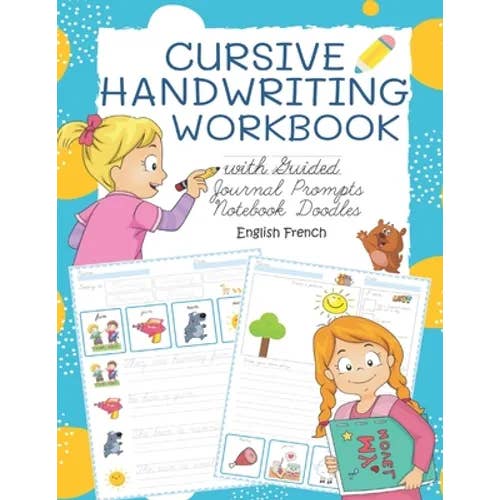 Books by splitShops - Wholesale Book - Kids - Cursive Handwriting Workbook with Guided Journal Prompts Notebook Doodles English French: My first learn to write workbook dnealian handwriting practi - Paperback