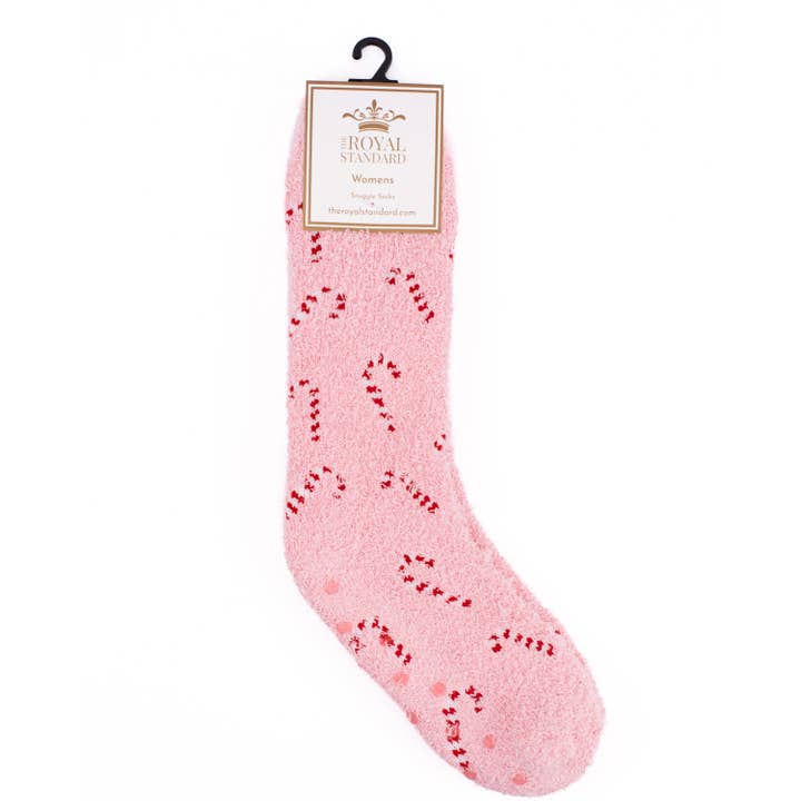 Women's Candy Cane Cutie Snuggle Socks Light Pink One Size for wholesale by The Royal Standard