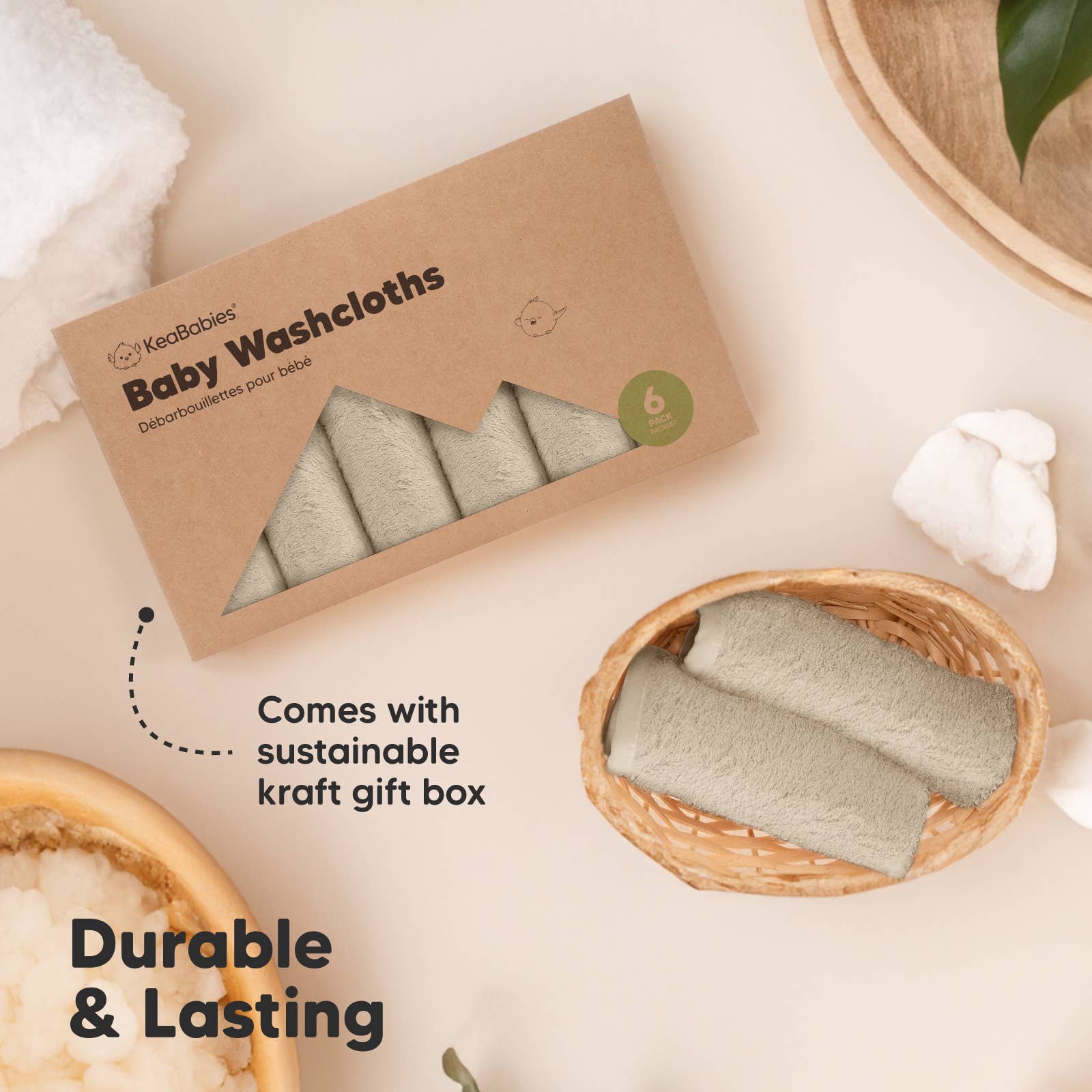 Erde Brown 6er-Pack Baby-Waschlappen aus Bambus für den Großhandel auf Faire6