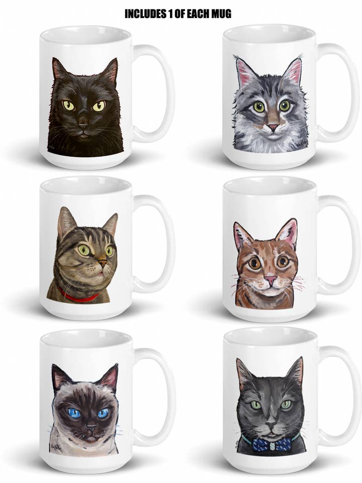 Conjunto de canecas para gatos, gato preto, gato cinzento, gato malhado, gato siamês por atacado de Best of Breed Products