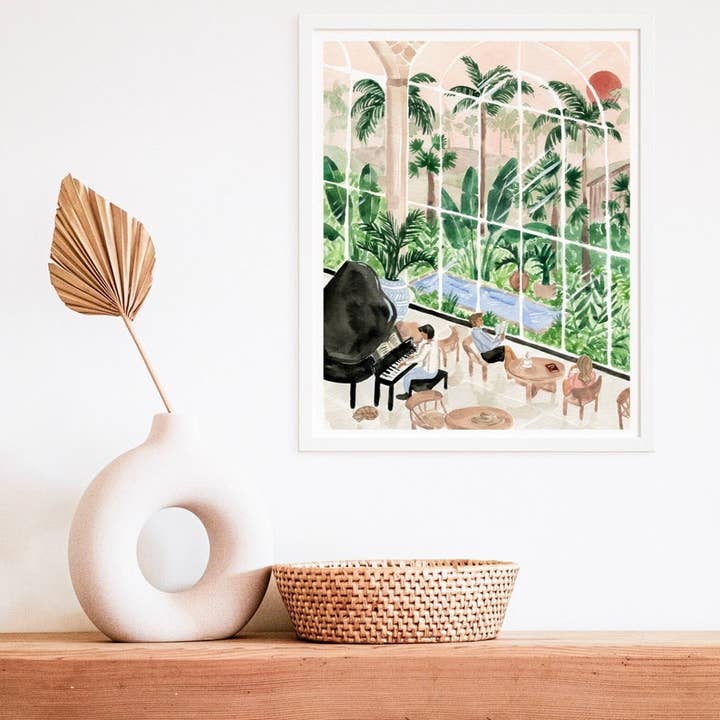 Kunstdruk in de lobby van het resort - illustratie van Sabina Fenn - Gouache voor wholesale door Sabina Fenn