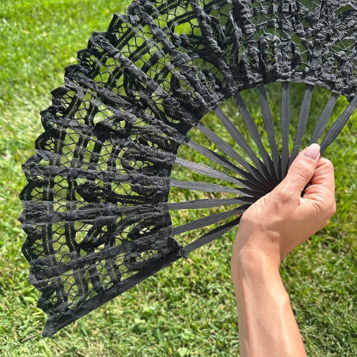 Black Cotton Lace Fan for wholesale by Oriana Lamarca Designs