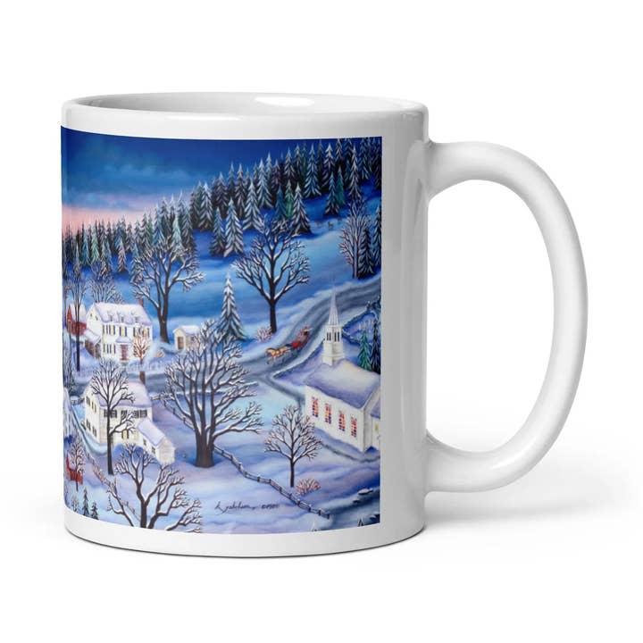 Winter Mug "Winter Village Moonlight" Holiday gift mug for wholesale by Kathy Jakobsen