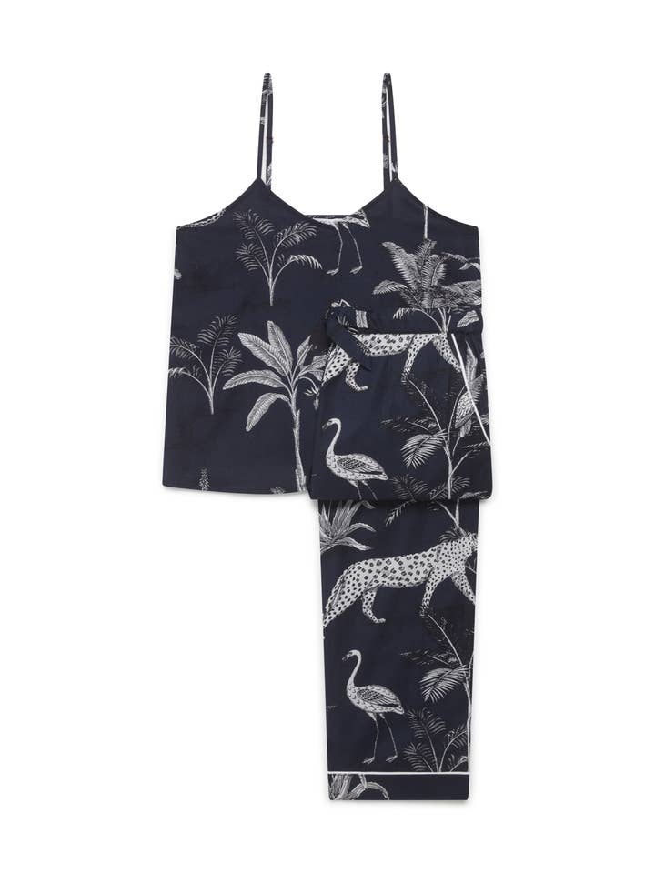 Navy Botanical Jungle Women's Organic Cotton Cami Trouser Set for wholesale by Commodities Trading (UK) Limited (Myza)