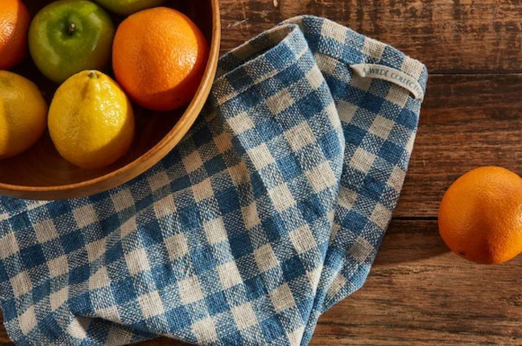 Two-Tone Gingham Kitchen Towels Orange & Aqua -Set of 2