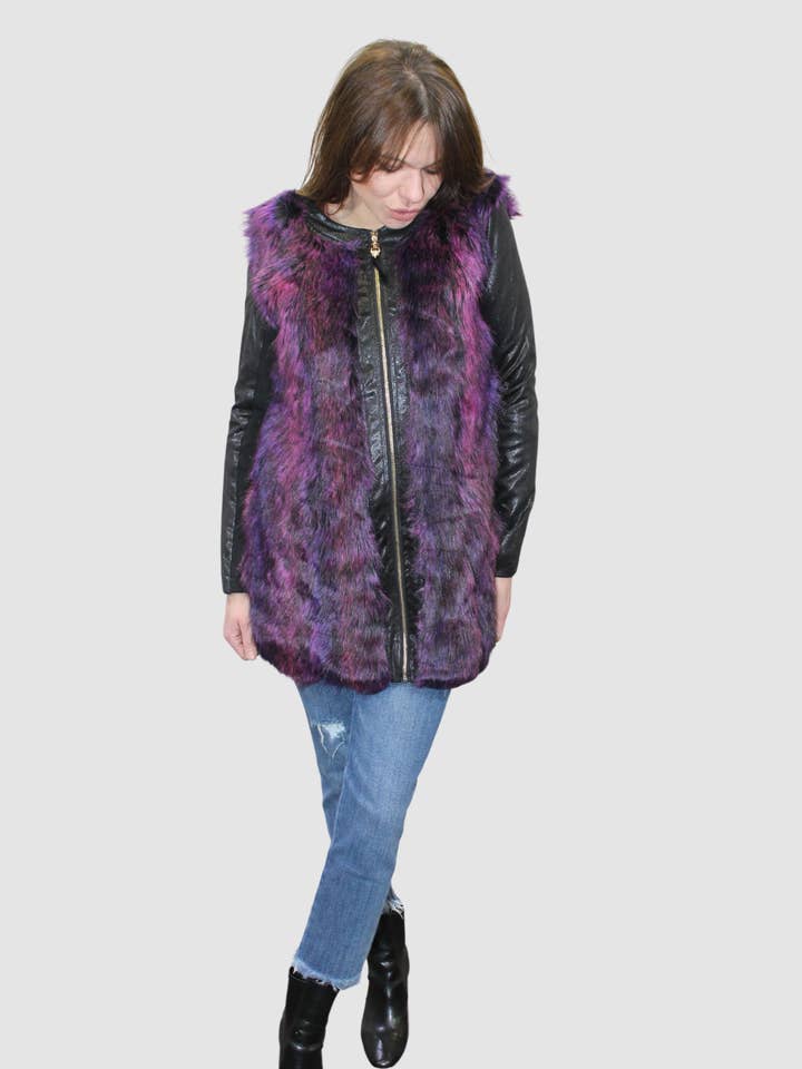 Combined fur coat with contrasting sleeves - REF: 2383 for wholesale by BanBat