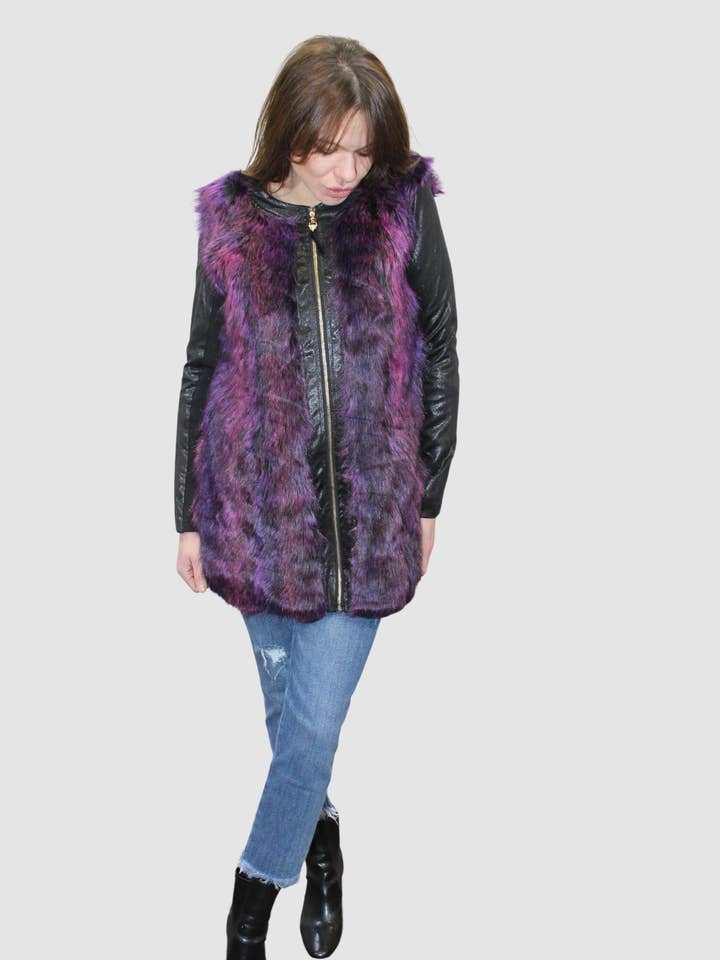 Cappotto in pelliccia combinato con maniche a contrasto - REF: 2383 per la vendita all'ingrosso da parte di BanBat