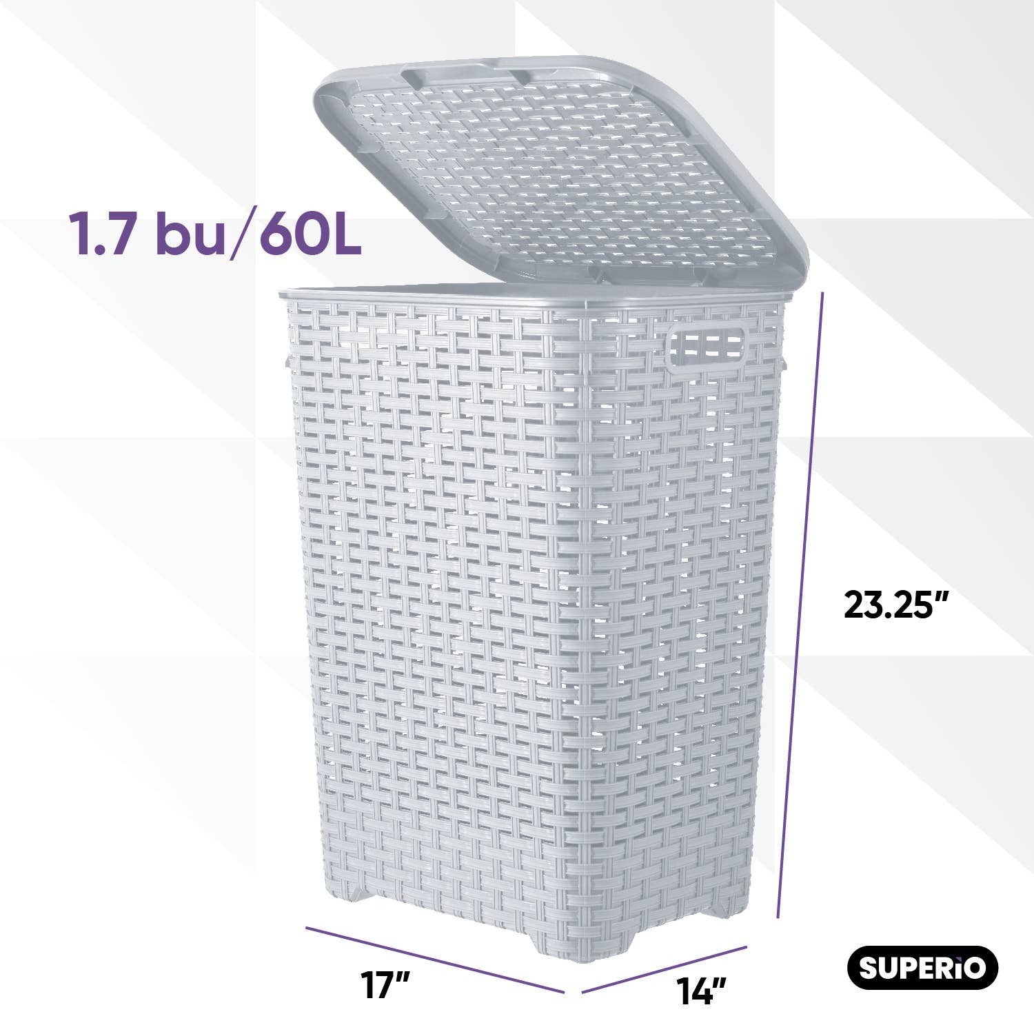 Superio Brand - Wholesale Laundry Hamper - Wicker Design Laundry Hamper, 60 Liter Tall Laundry Hamper6