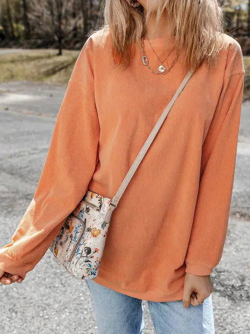 Lovesoft - Vendita all'ingrosso Felpa - Donna - Felpa oversize arancione a maniche lunghe con cordoncino