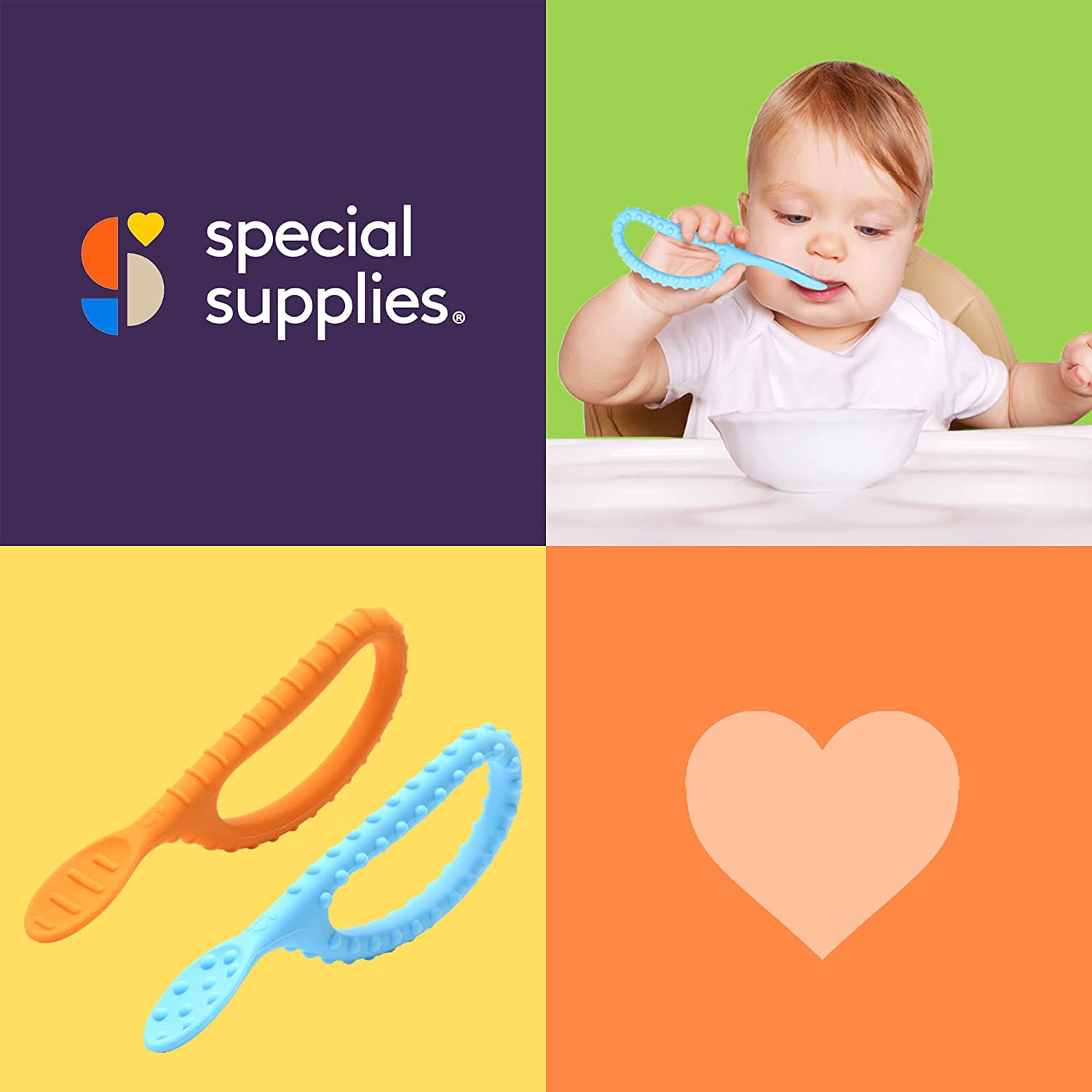 Special Supplies - Wholesale Feeding Set - Baby - Special Supplies Duo Spoon Loops Oral Motor Therapy Tools, 2 Pack, Textured Stimulation and Sensory Input Treatment for Babies, Toddlers or Kids, BPA Free Silicone with Flexible, Easy Handle-Blue & Orange4