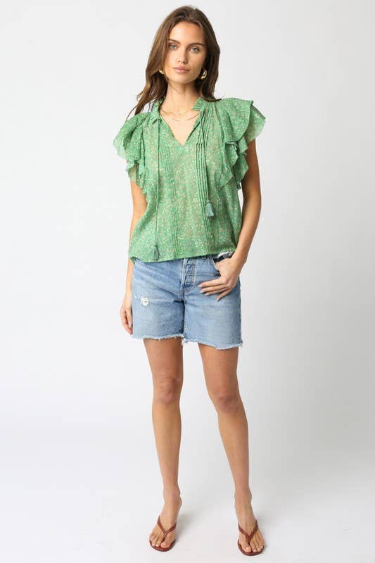 Green Blake Ruffled Shirt for wholesale on Faire4