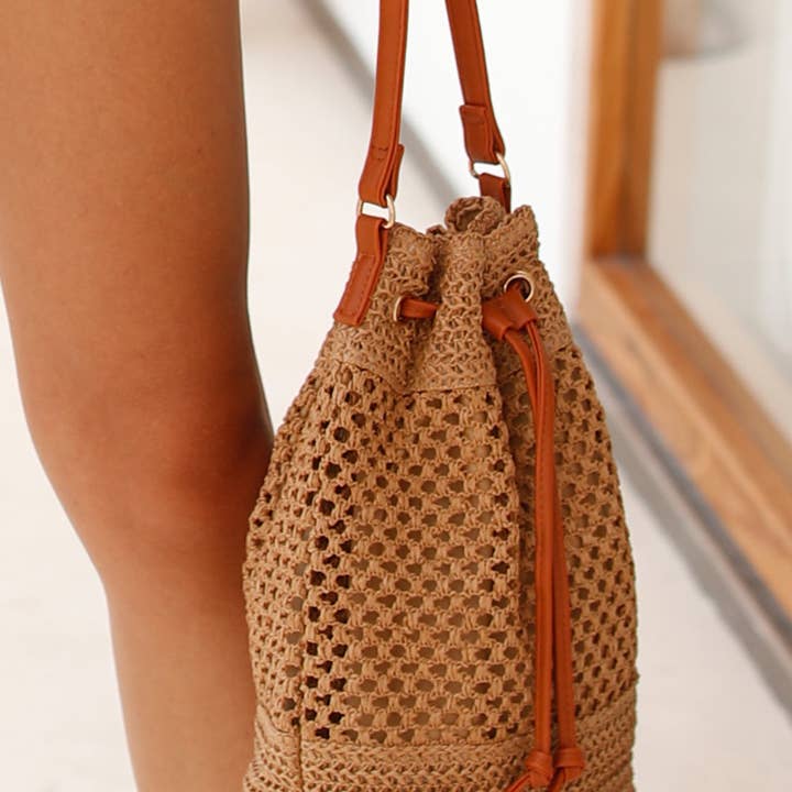 Khaki Noah Woven Bucket Bag for wholesale on Faire
