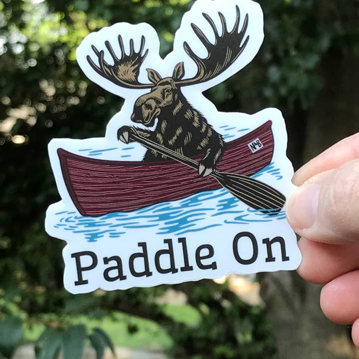 Paddle On Moose in a Canoe 3" Vinyl Sticker for wholesale by National Parks and Beyond