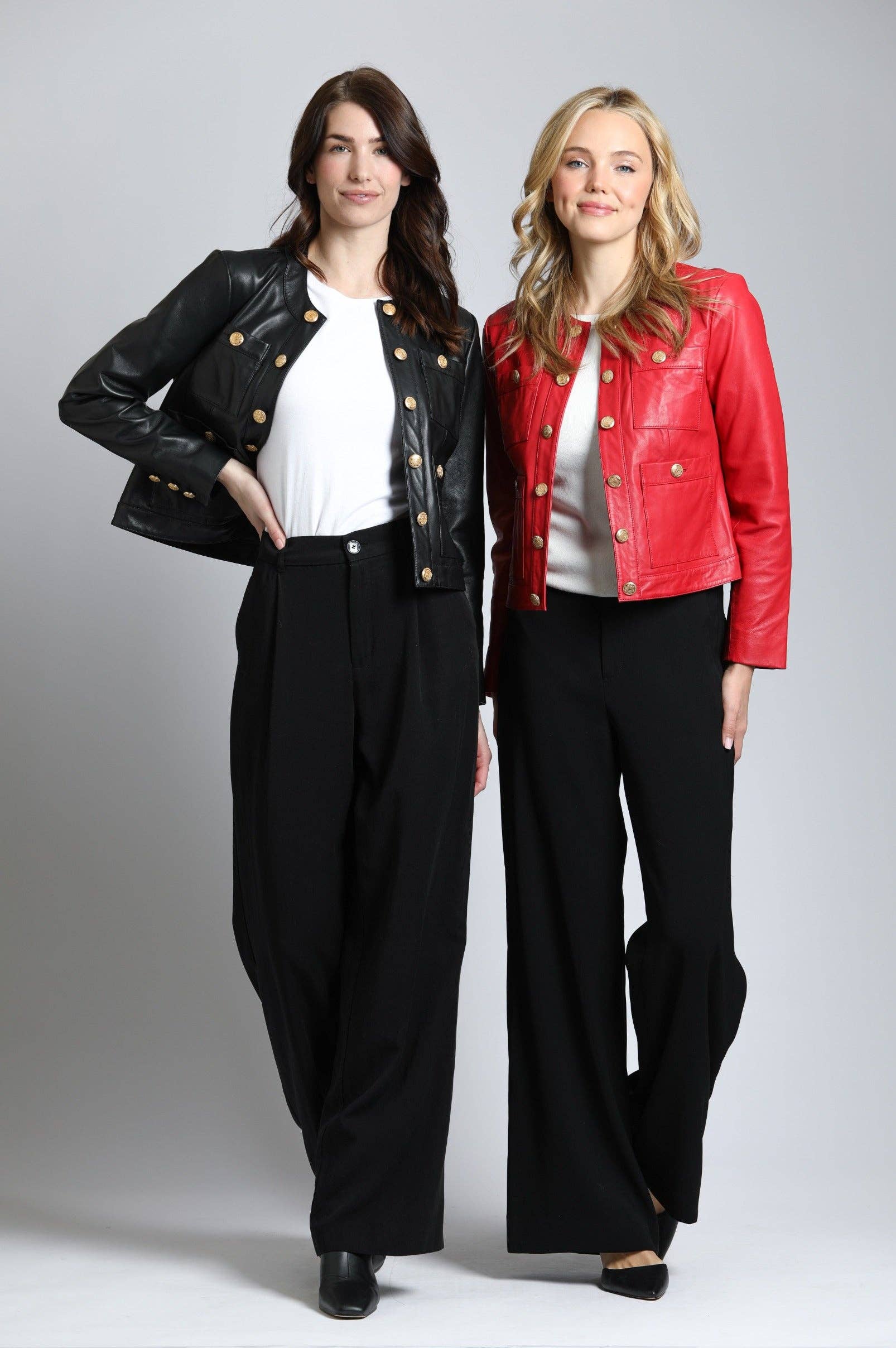 11Uptown - Vendita all'ingrosso Giacca in pelle - Donna - Giacca in pelle di agnello con bottoni dorati13