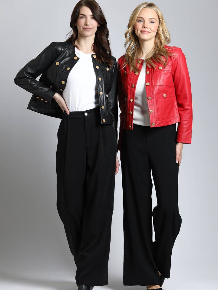 11Uptown - Vendita all'ingrosso Giacca in pelle - Donna - Giacca in pelle di agnello con bottoni dorati13