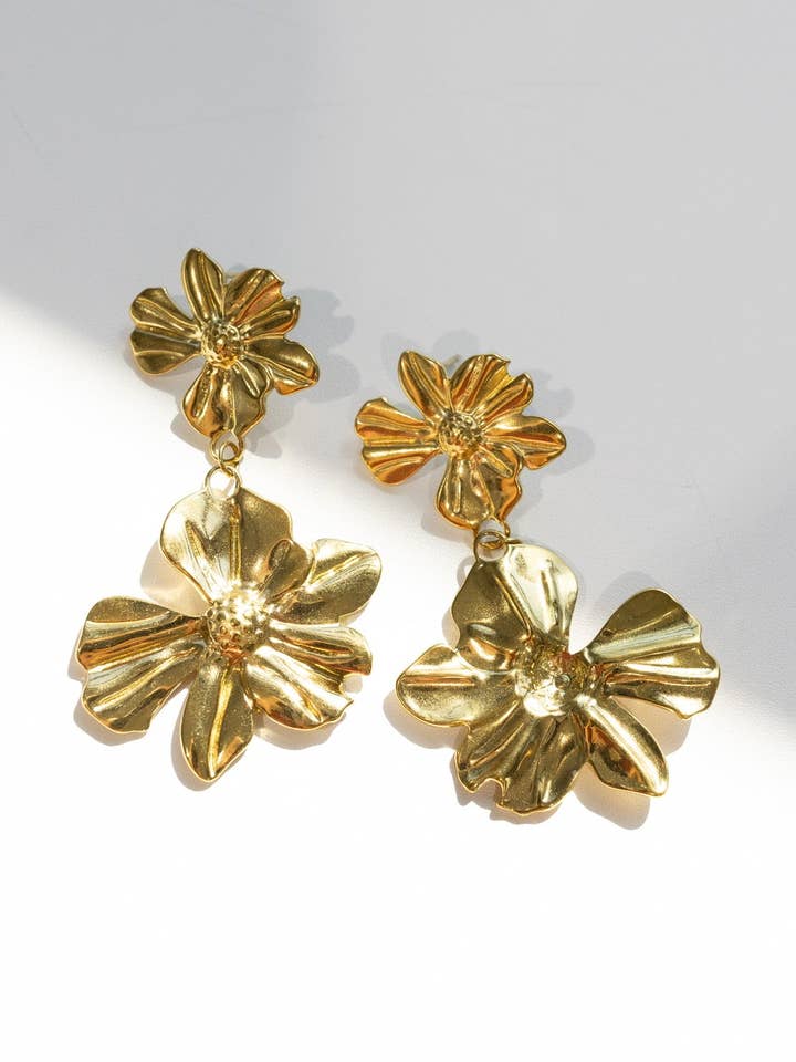 Peggy Vintage Gold Flower Earrings for wholesale by BELJOY