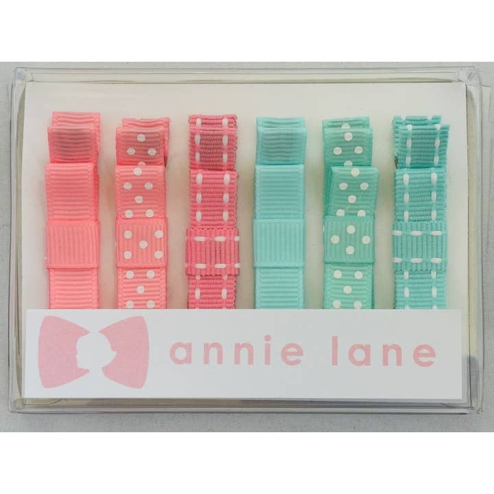 Æske med 6 hårsløjfer - pink/teal for engroshandel hos Annie Lane