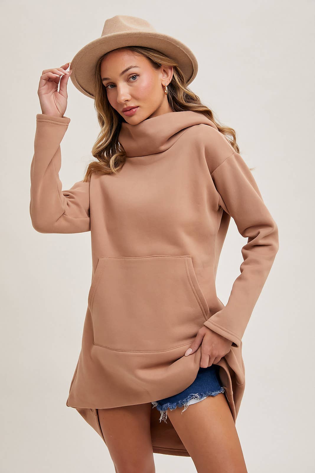 Bluivy - Venta al por mayor Sudadera con capucha - Mujer - Sudadera túnica con capucha y cuello alto con bolsillo delantero7