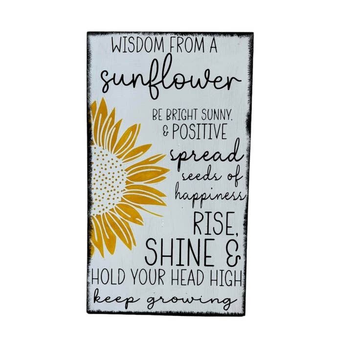 Wandschild Wisdom From A Sunflower aus Holz für den Großhandel von Windsor Lane Handmade Decor & More