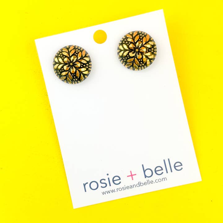 Black and Gold Vintage Button Earrings for wholesale by rosie + belle