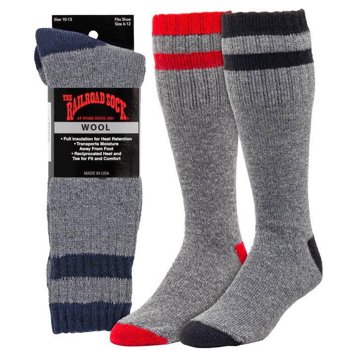 Men's Outdoor Striped Wool Boot Socks (1pr) for wholesale by Railroad Sock llc