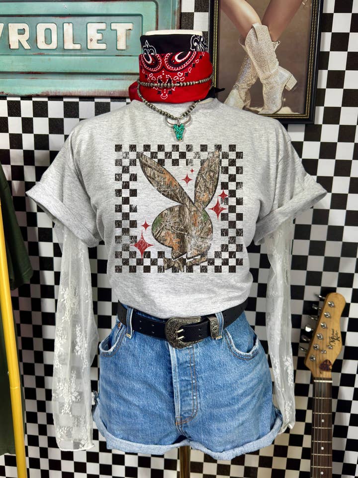 Camo Bunny Tee, Western Tee, Camo Tee for wholesale by Bar Tabs Wholesale