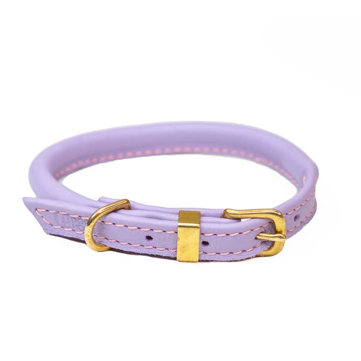 Rolled Soft Leather Dog Collar Lilac for wholesale by Dogs and Horses