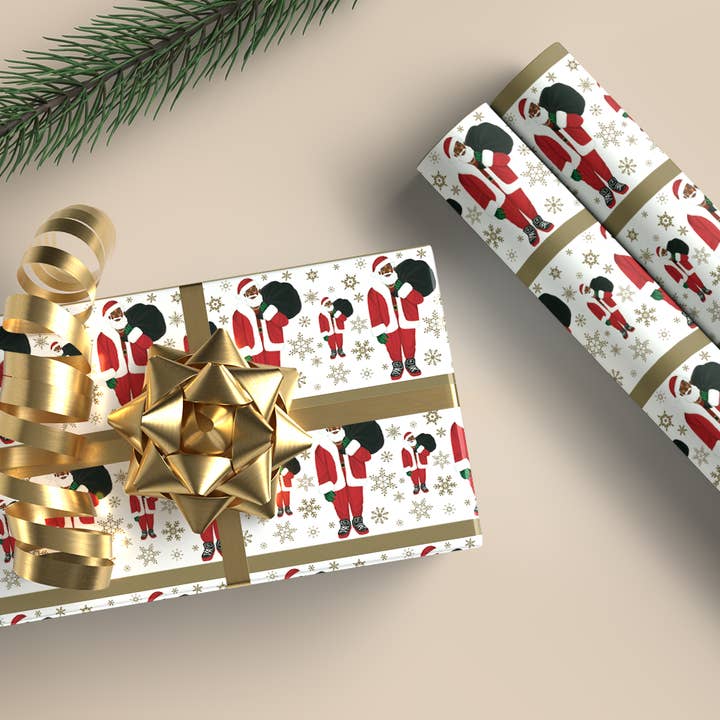 Mah Melanin - Wholesale Wrapping Paper Roll - Ken, The Black Santa - Remix Gift Wrap Paper1