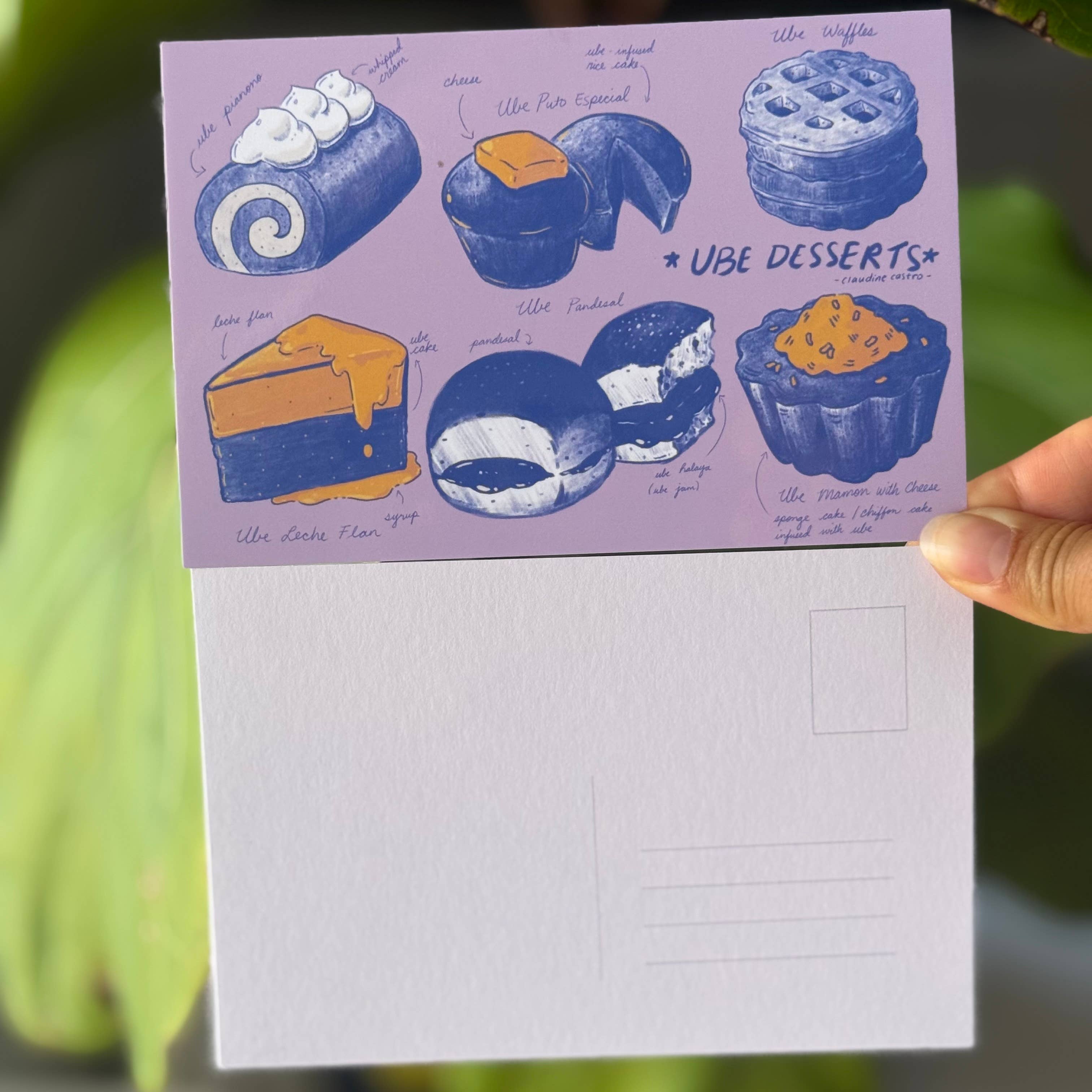 Claudine Castro Art - Wholesale Postcard - Ube Desserts Purple Postcard, Cute Filipino Food Art2
