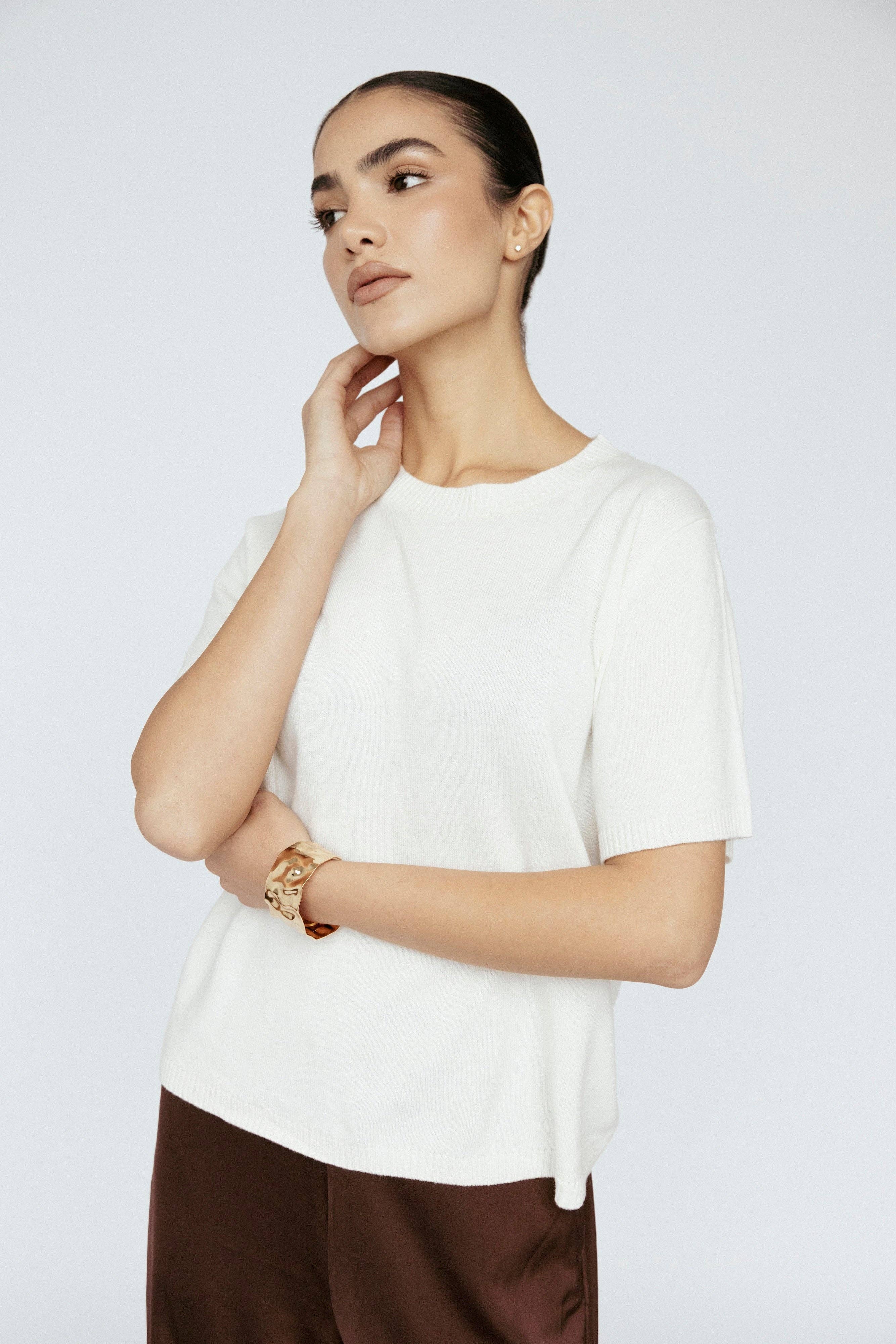 Cashmere Blend Tee Ivory for wholesale on Faire2