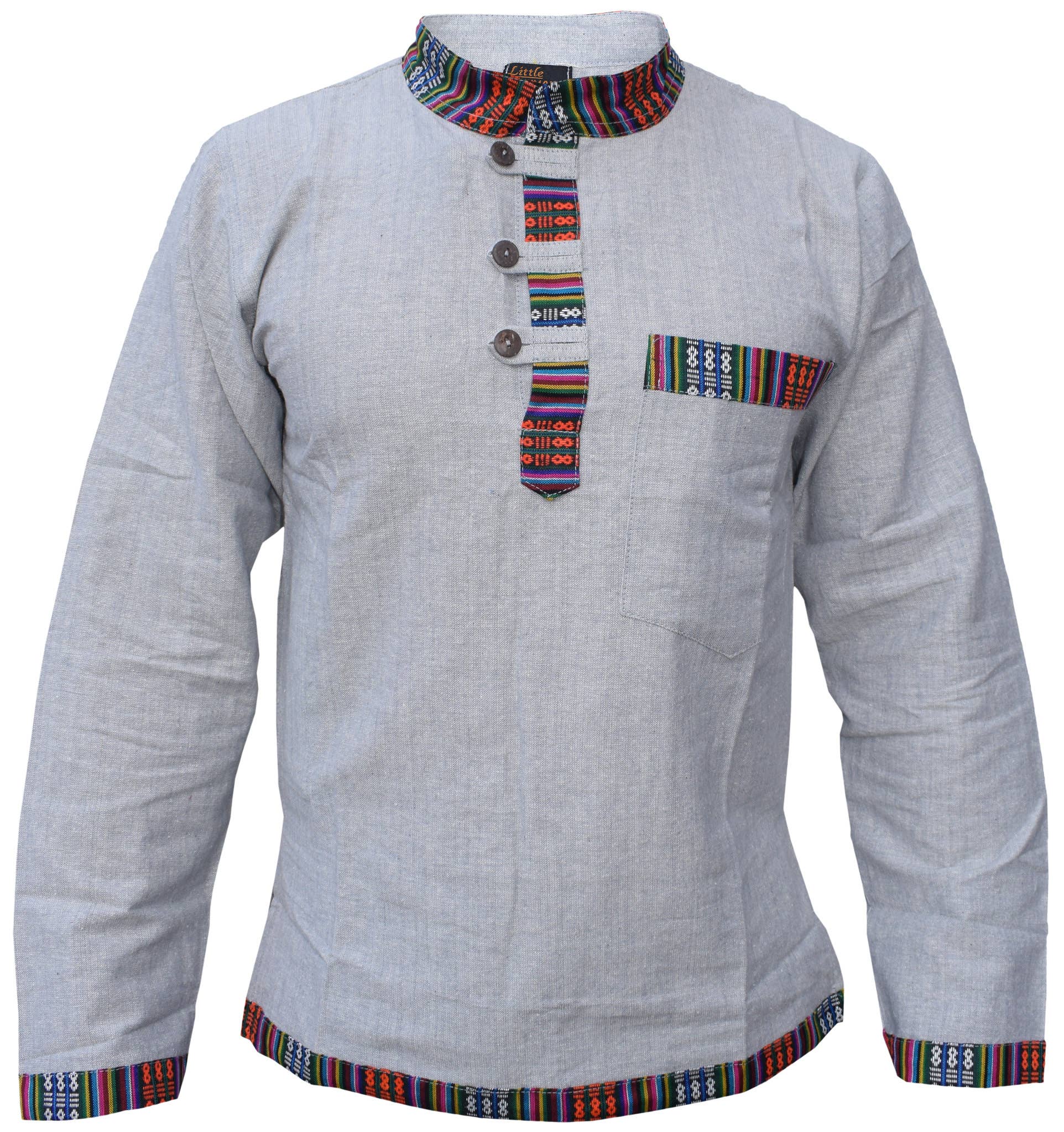 Gheri – wholesale Buttoned-down shirt – Men's – Ethnic Border Hemp Cotton Grandad Collar Shirt1