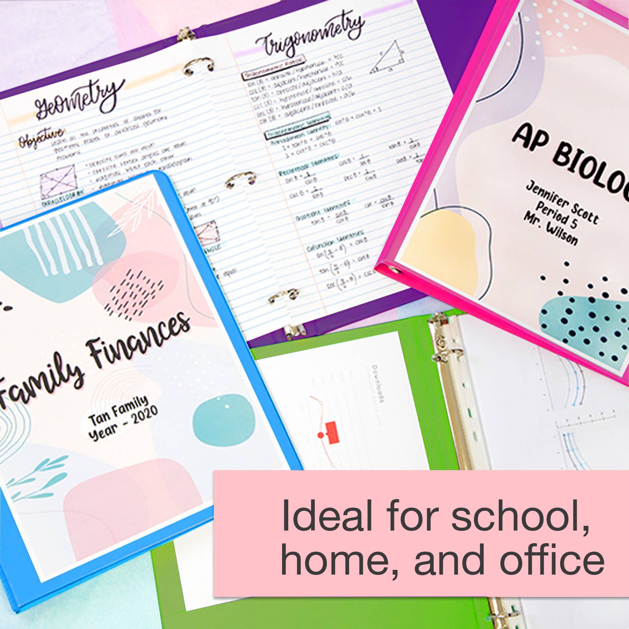 Luna Office Supply -  Everyday Essential - Vente Classeurs - Classeur 3 anneaux assortis couleur fluo de 1 po avec 2 poches1