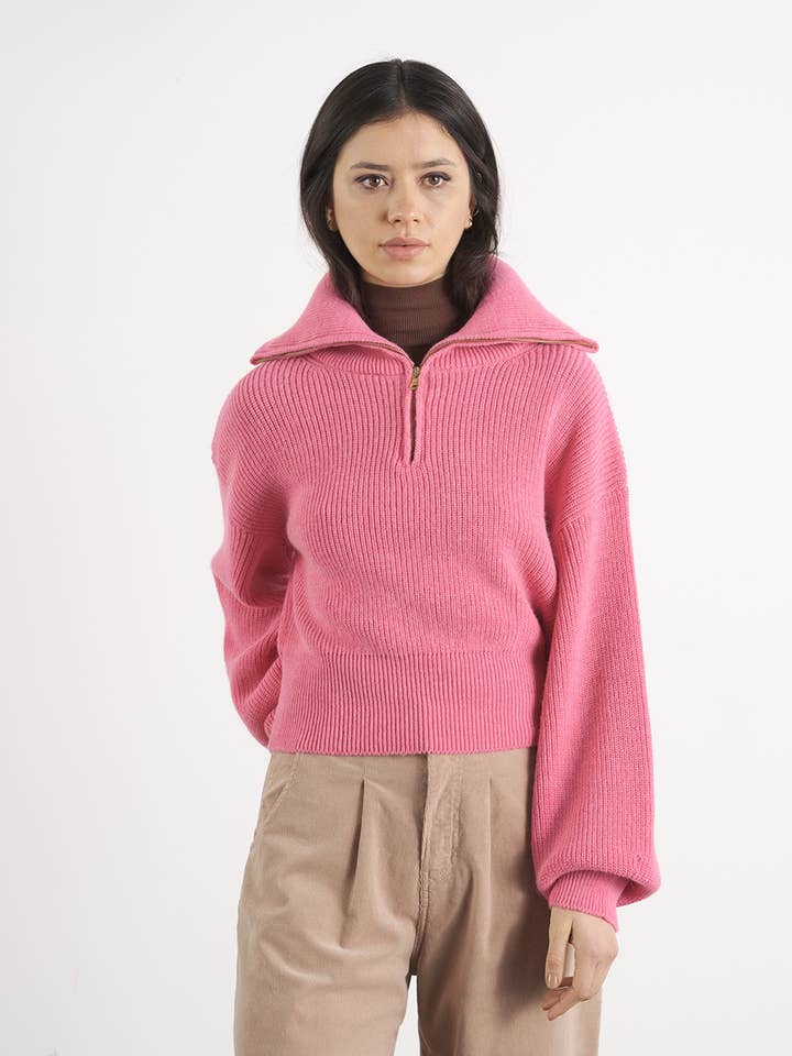 Ribbed Knit Zipper Top for wholesale by GUIMANOS