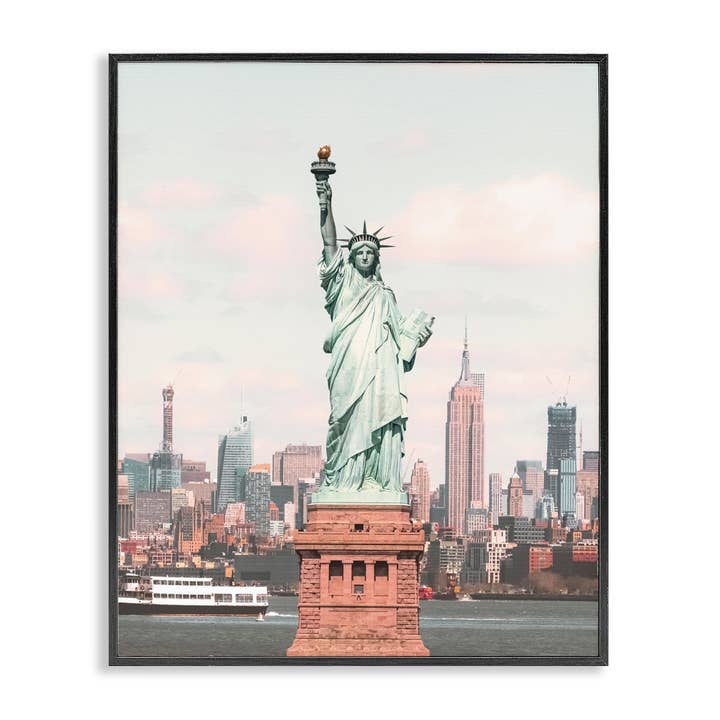 Statue of Liberty Skyline Framed Art for wholesale by Stupell Industries