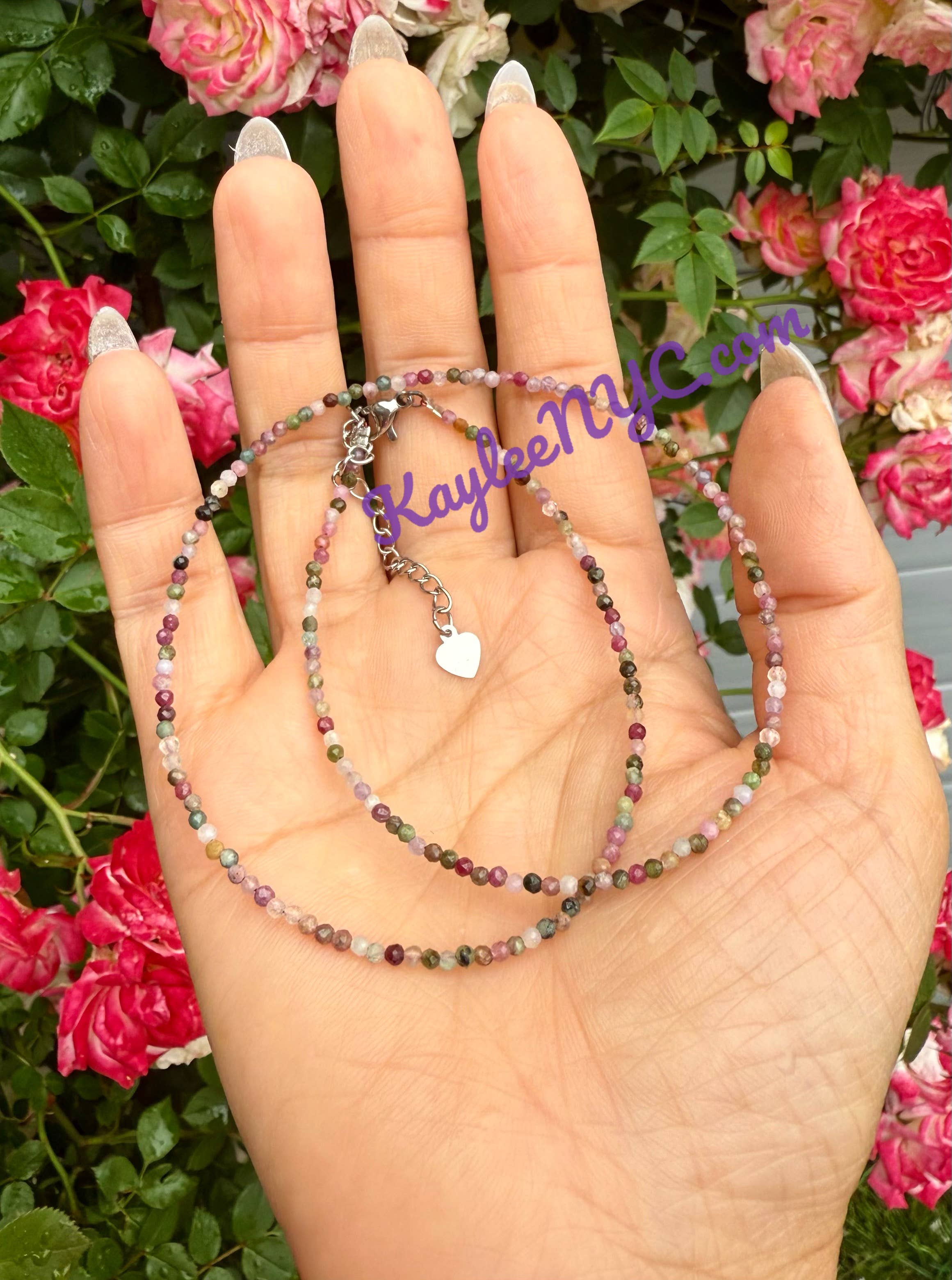 KayleeNYC - Wholesale Beaded/Pearl Necklace - 2mm Natural Rainbow Tourmaline Necklaces Crystals Healing6