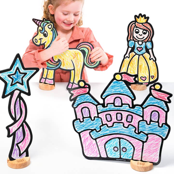 Fairytale Color & Play Set | 12 Pack | Castle, Princess, Star Wand, and Unicorn for wholesale by Doodleface