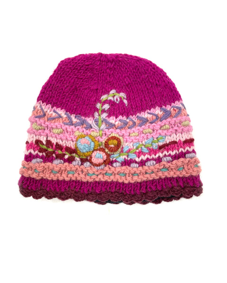 Zig Zag Asian Collection - Vente Bonnet – femme - Bonnet en maille avec broderies florales2