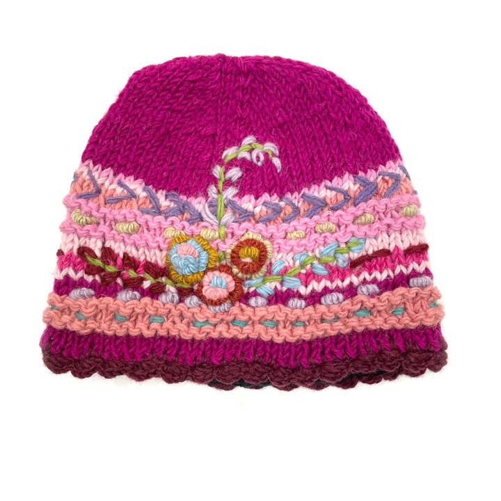 Zig Zag Asian Collection - Vente Bonnet – femme - Bonnet en maille avec broderies florales2