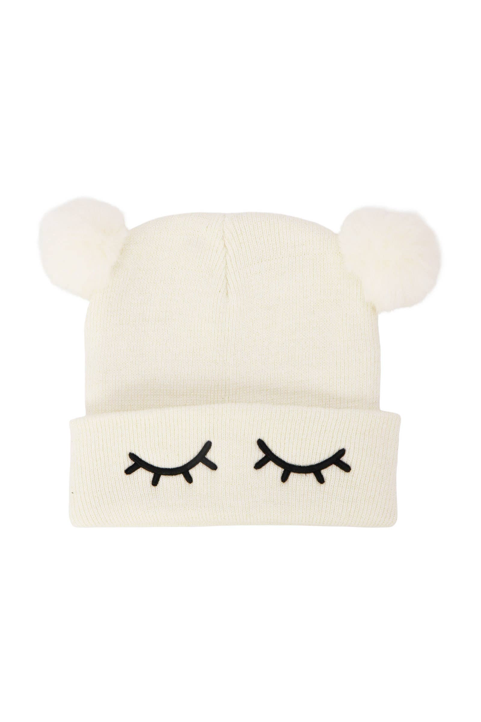 ASSORTED Kids Dreamy Eyes Double Pom Pom Knitted Beanie for wholesale on Faire9