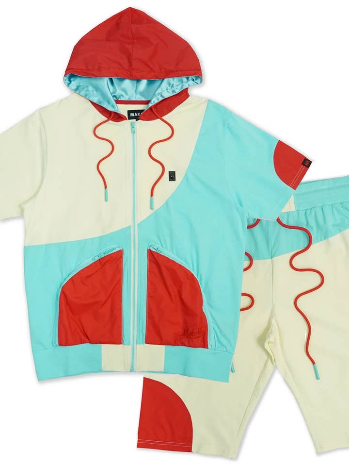 M536 Colorblock Track Short Set-Natural for wholesale by Makobi