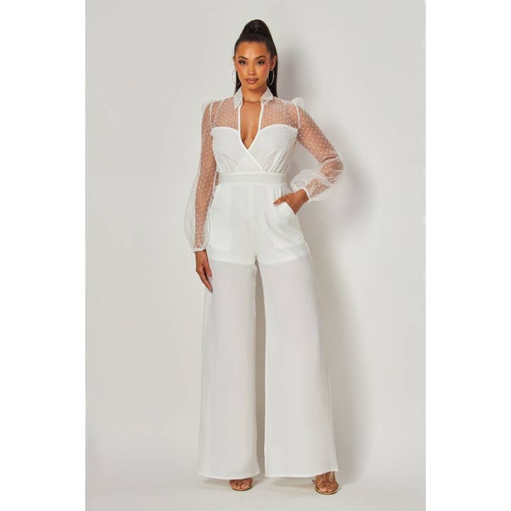 VIT SKIR ÄRMAD ELEGANT JUMPSUIT för wholesale på Faire