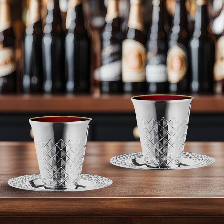 Smarty had a Party - Wholesale Disposable Cup - Metallic Aluminum Plastic Saucers and Kiddush Cup - 5 Sets