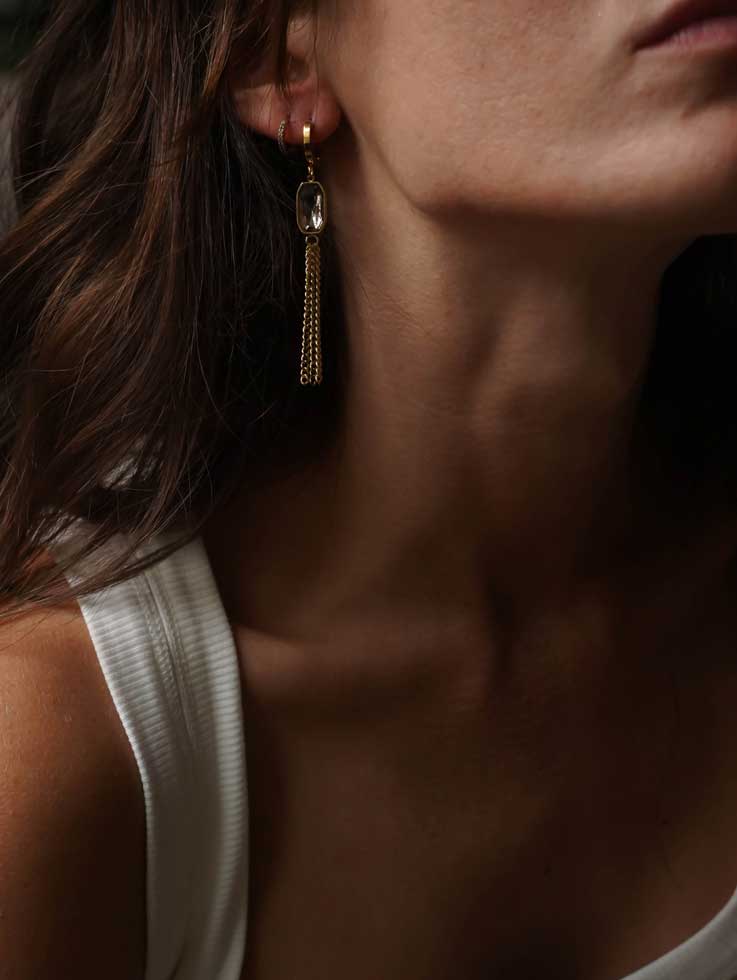 Bijoux 7bis - Wholesale Hangende/ronde oorbellen - Korte creolen met rechthoekige bedels1