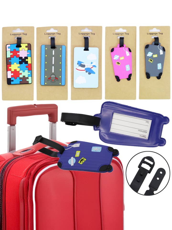 Travelers Whimsical Cartoon Silica Luggage Tag - 12 pcs for wholesale by Cap Zone