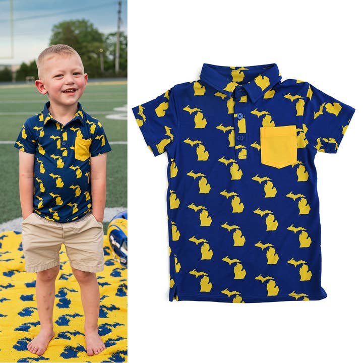 Camisa de bambú para niños, polo Michigan Blue & Maize para venta al por mayor de Gigi and Max